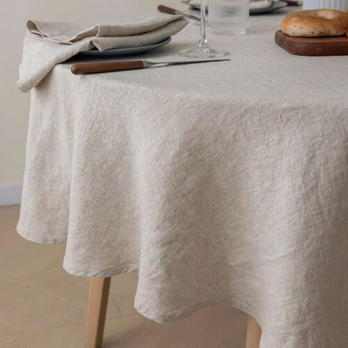 Home Lab 100% French Flax Linen Medium Round Tablecloth180cm